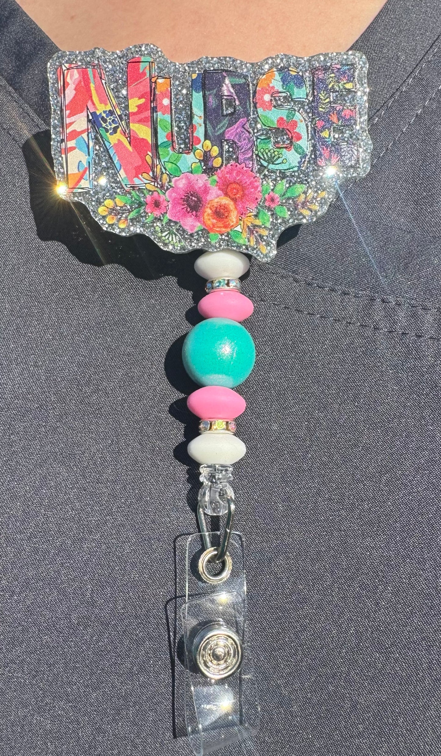 Floral Nurse Badge Reel