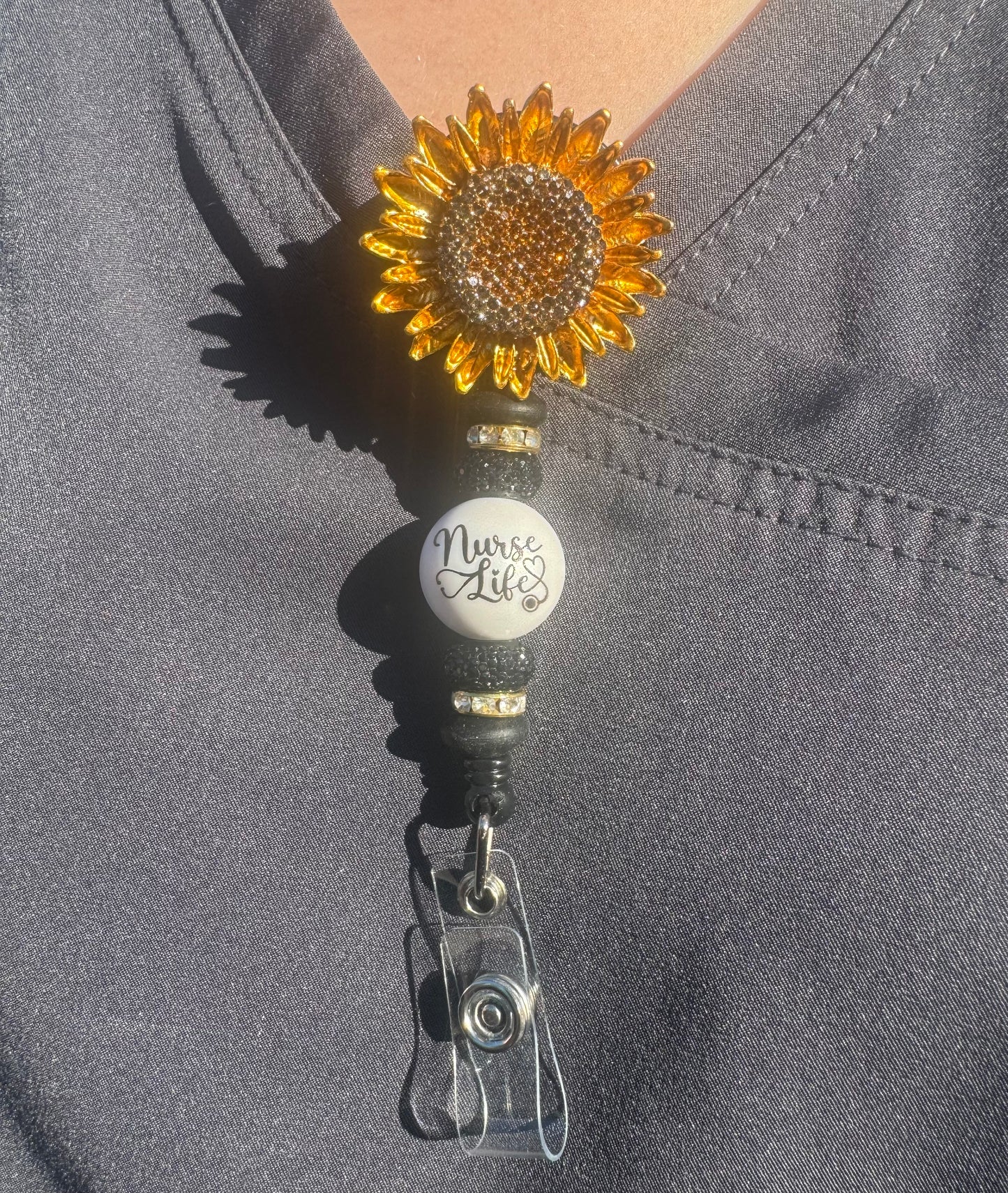 Rhinestone Sunflower Badge Reel