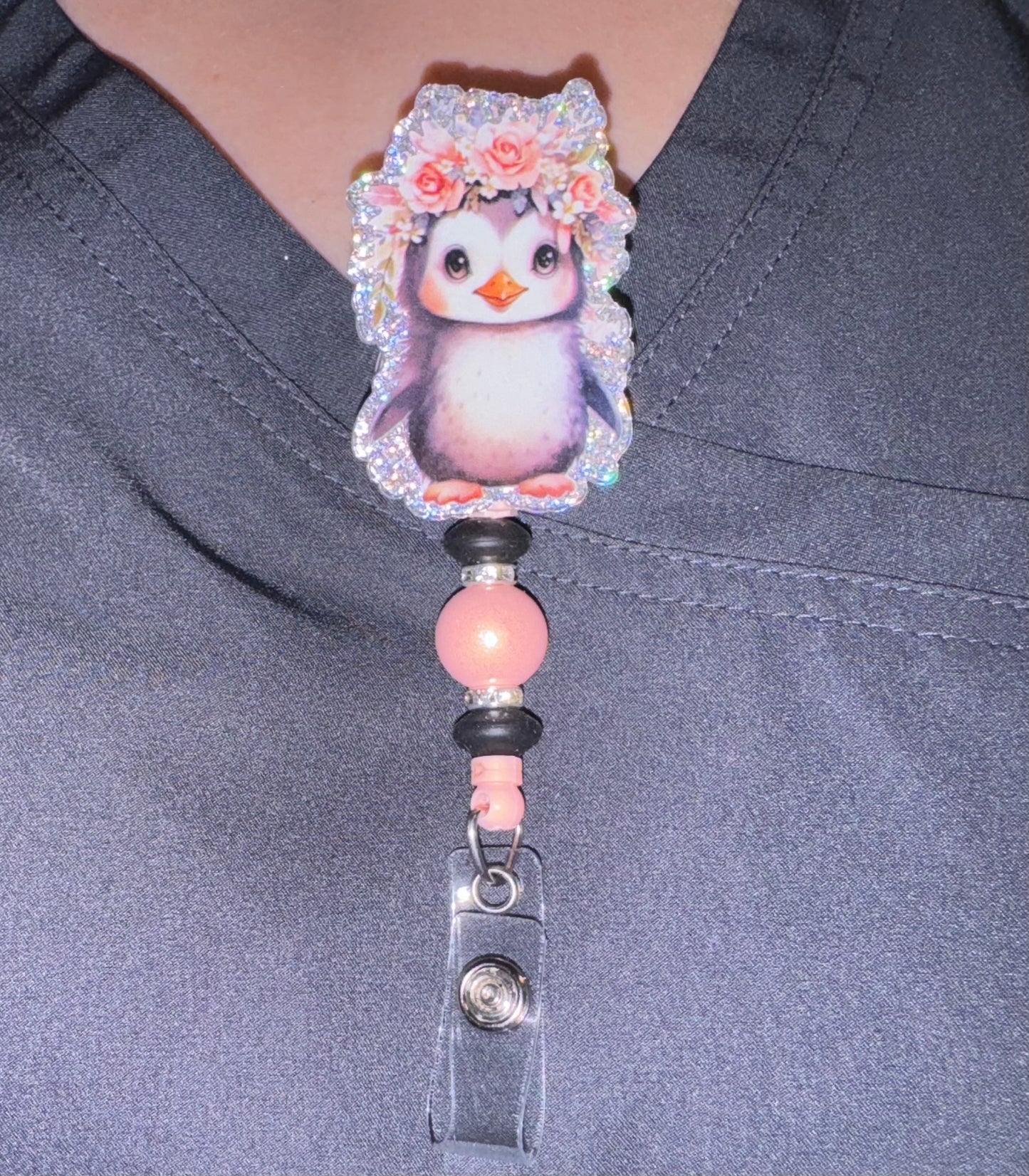 Floral Penguin Badge Reel