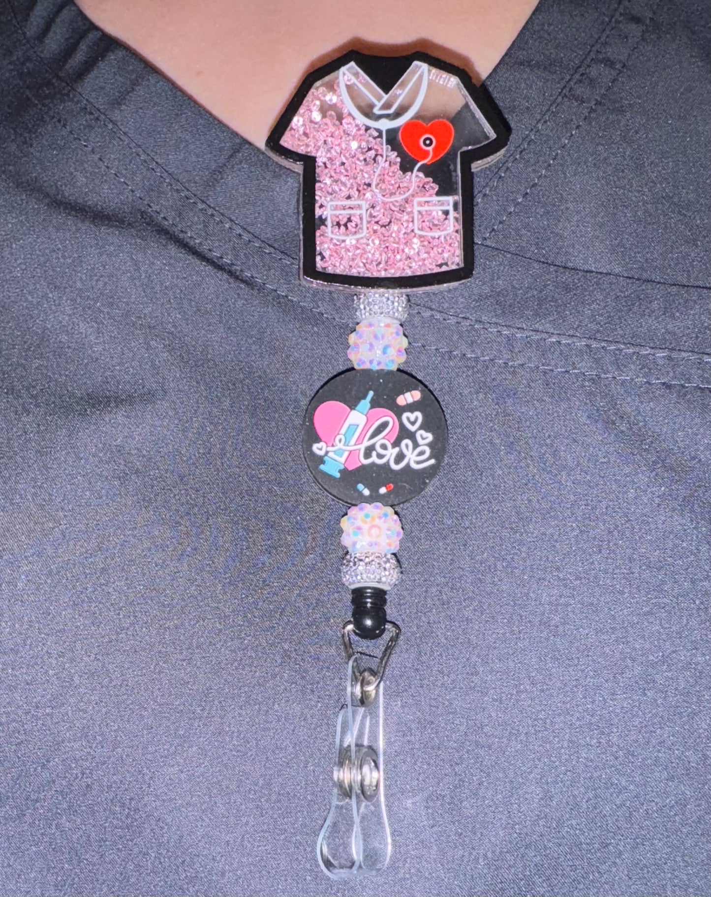 Rhinestone Scrub Top Badge Reel