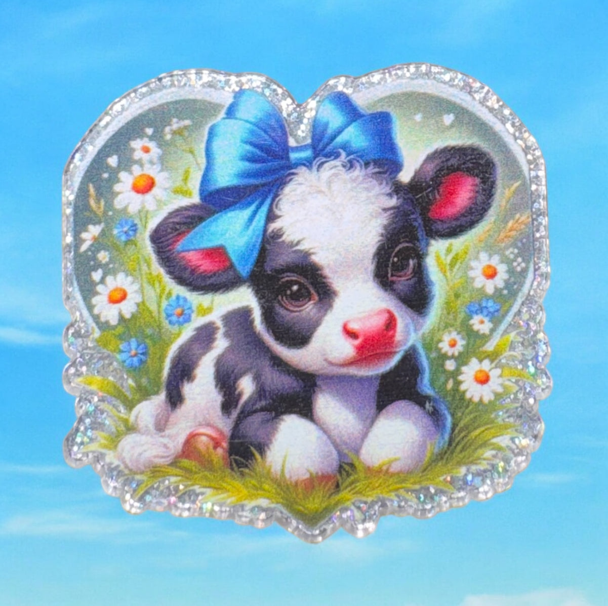 Cow With Blue Bow Acrylic Flatback