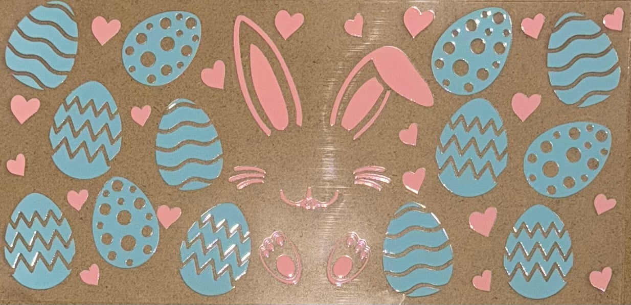 Easter Bunny Blue Eggs And Hearts UV DTF Wraps