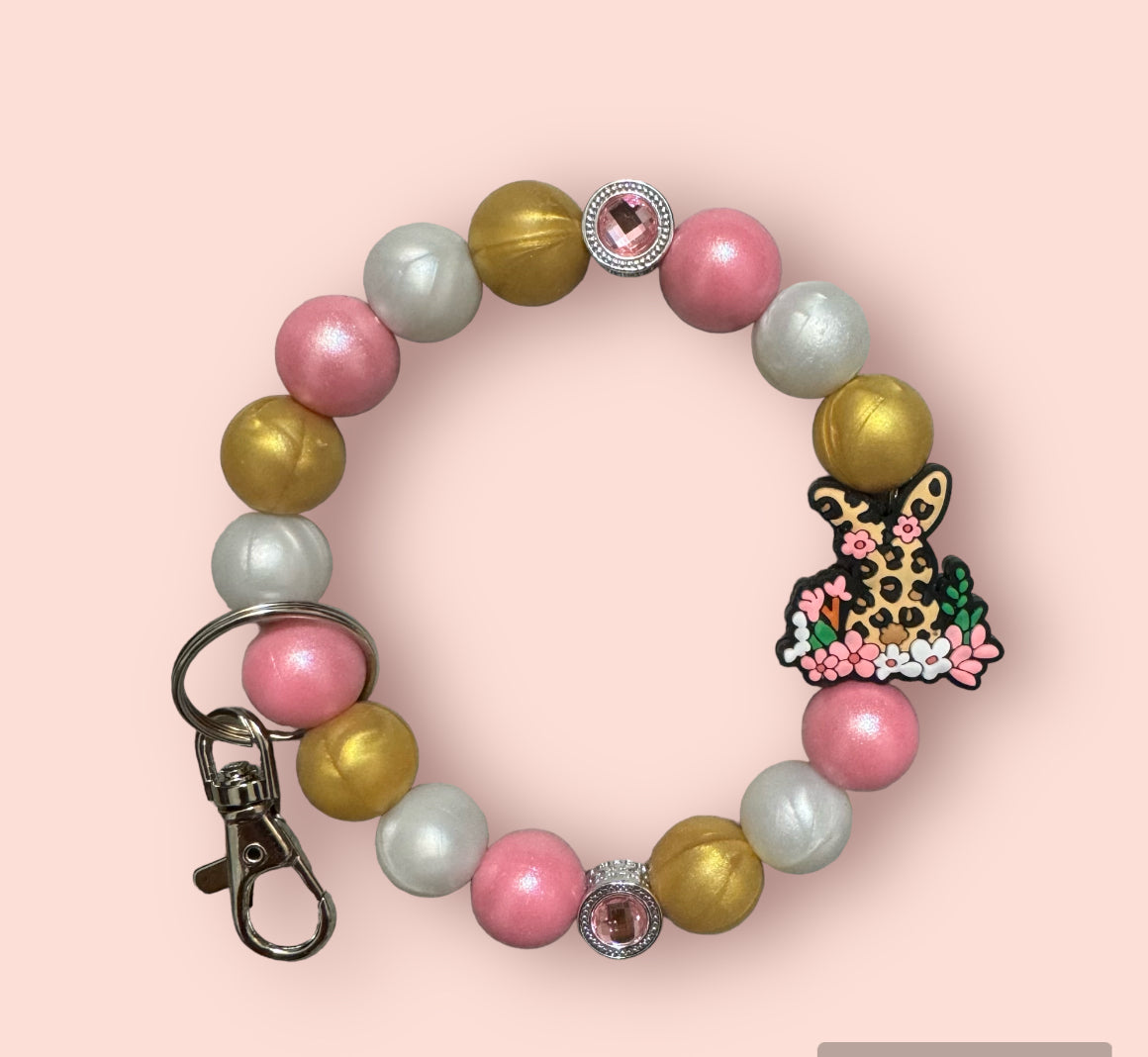 Leopard Easter Bunny Wristlet Keychain