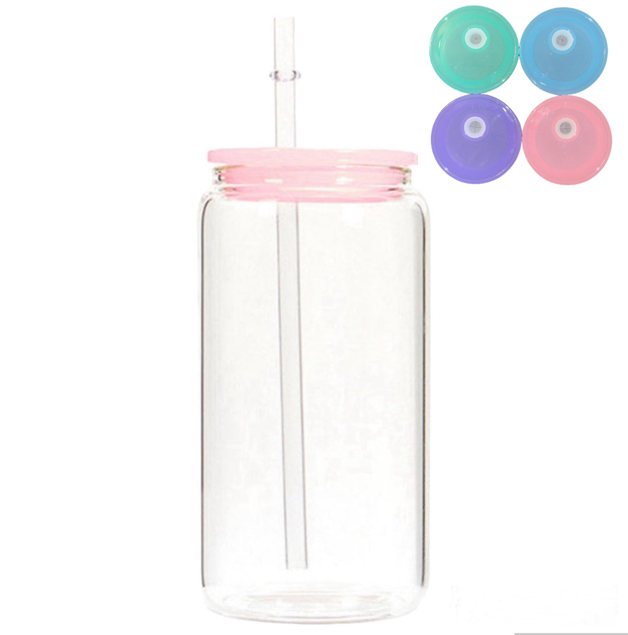 16 Ounce Glass Can With Colored Plastic Lids