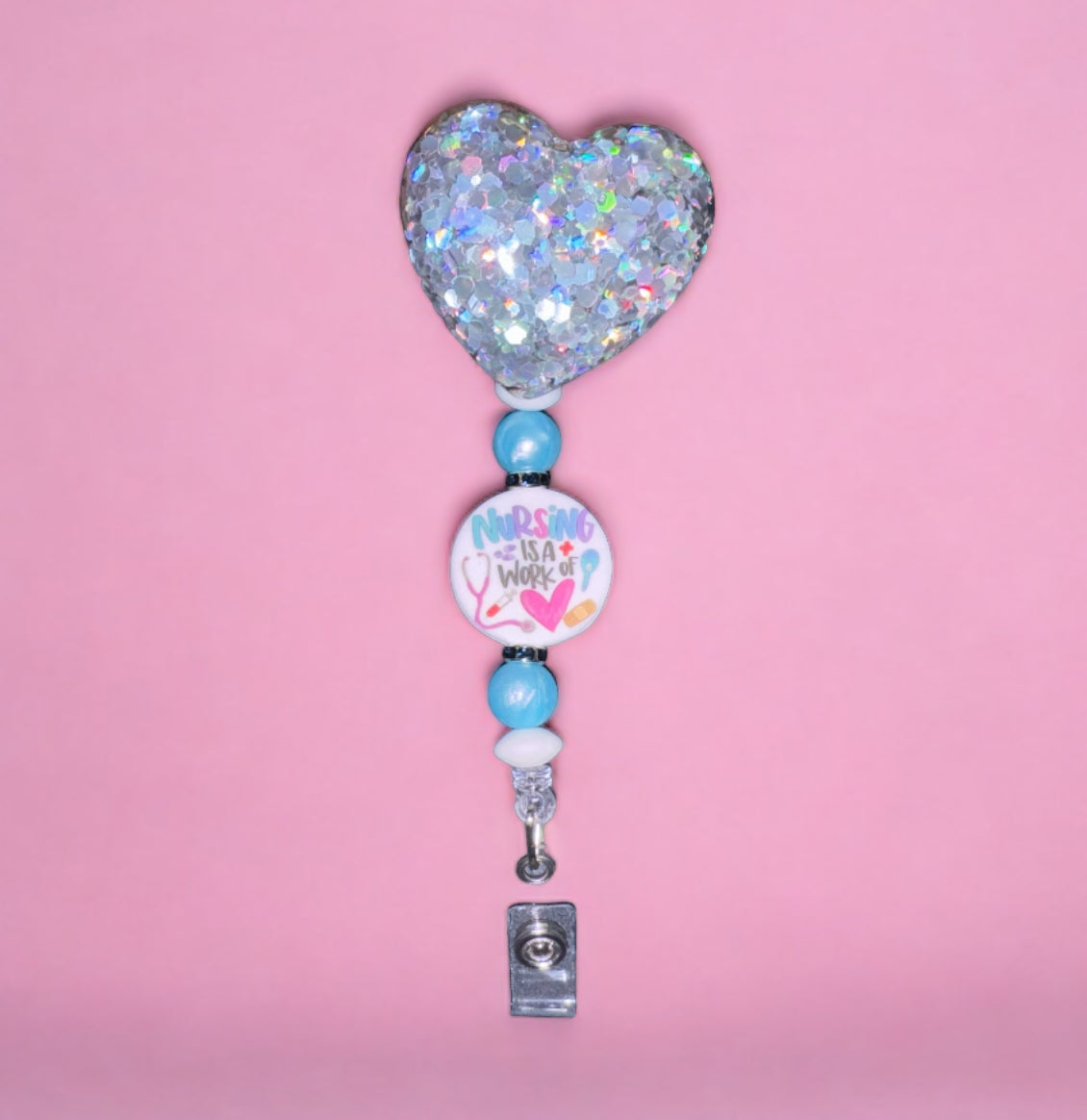 Glitter Heart Nursing Badge Reel