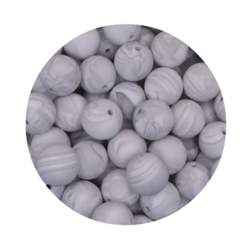 Marble Grey Silicone Beads