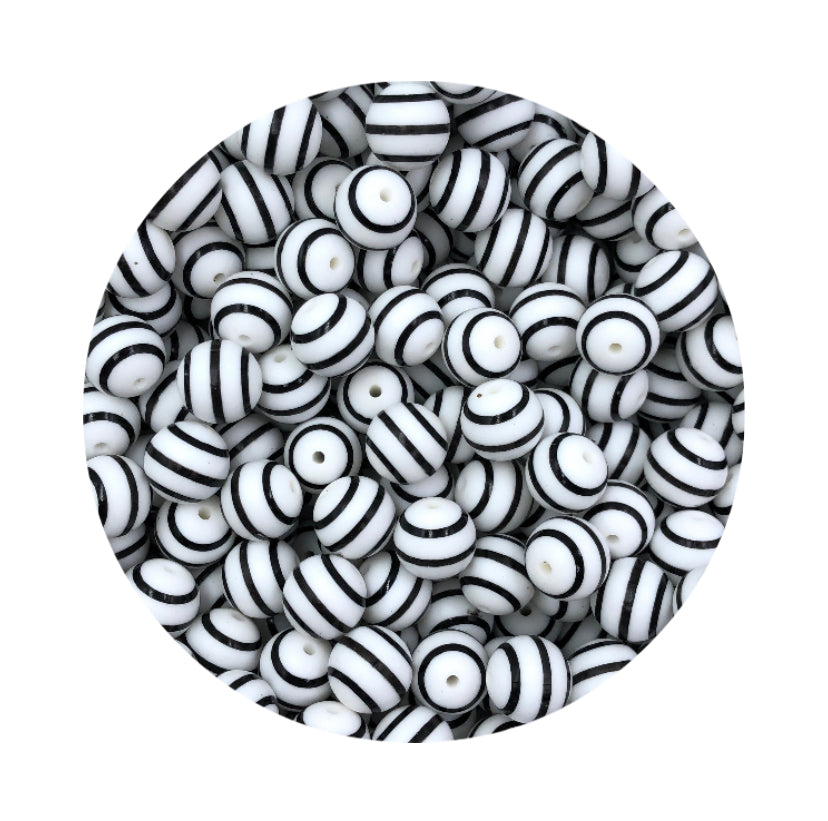 White and Black Striped Silicone Beads