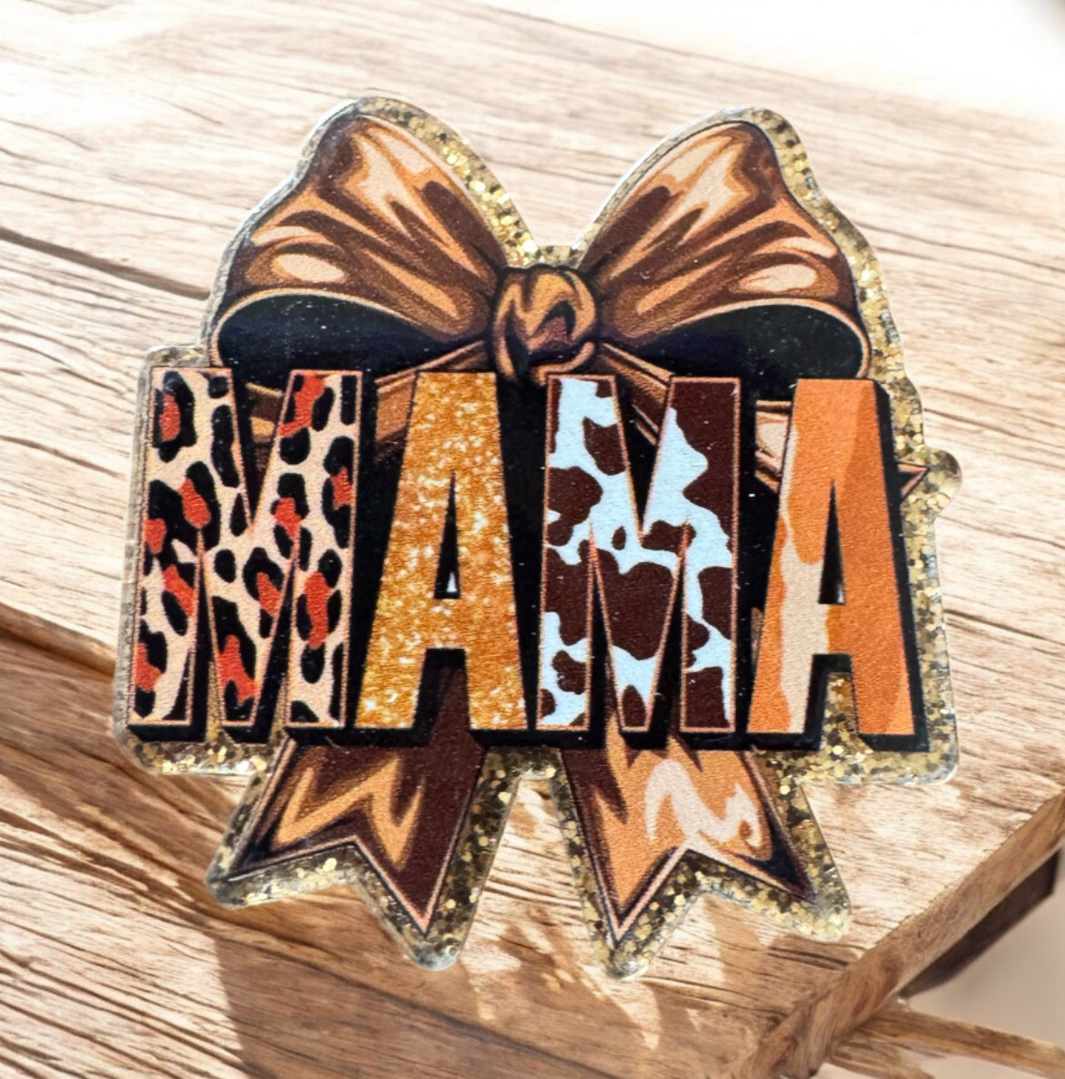 Mama Cow Print Bow Acrylic Flatback