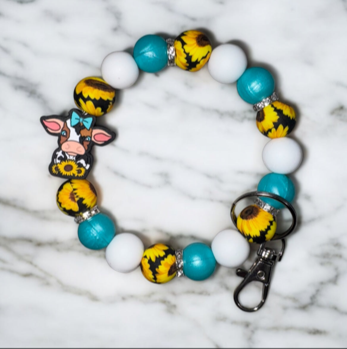 Sunflower Cow Wristlet keychain