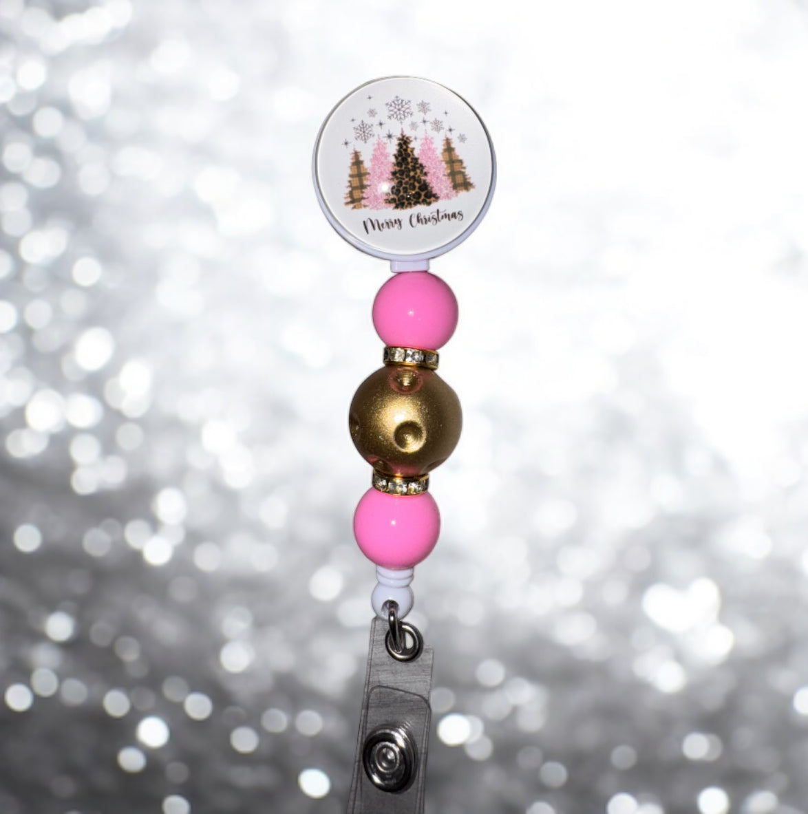 Merry Christmas Pink Tree Badge Reel