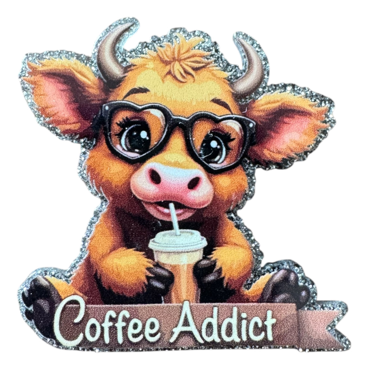 Coffee Addict Cow Acrylic Flatback