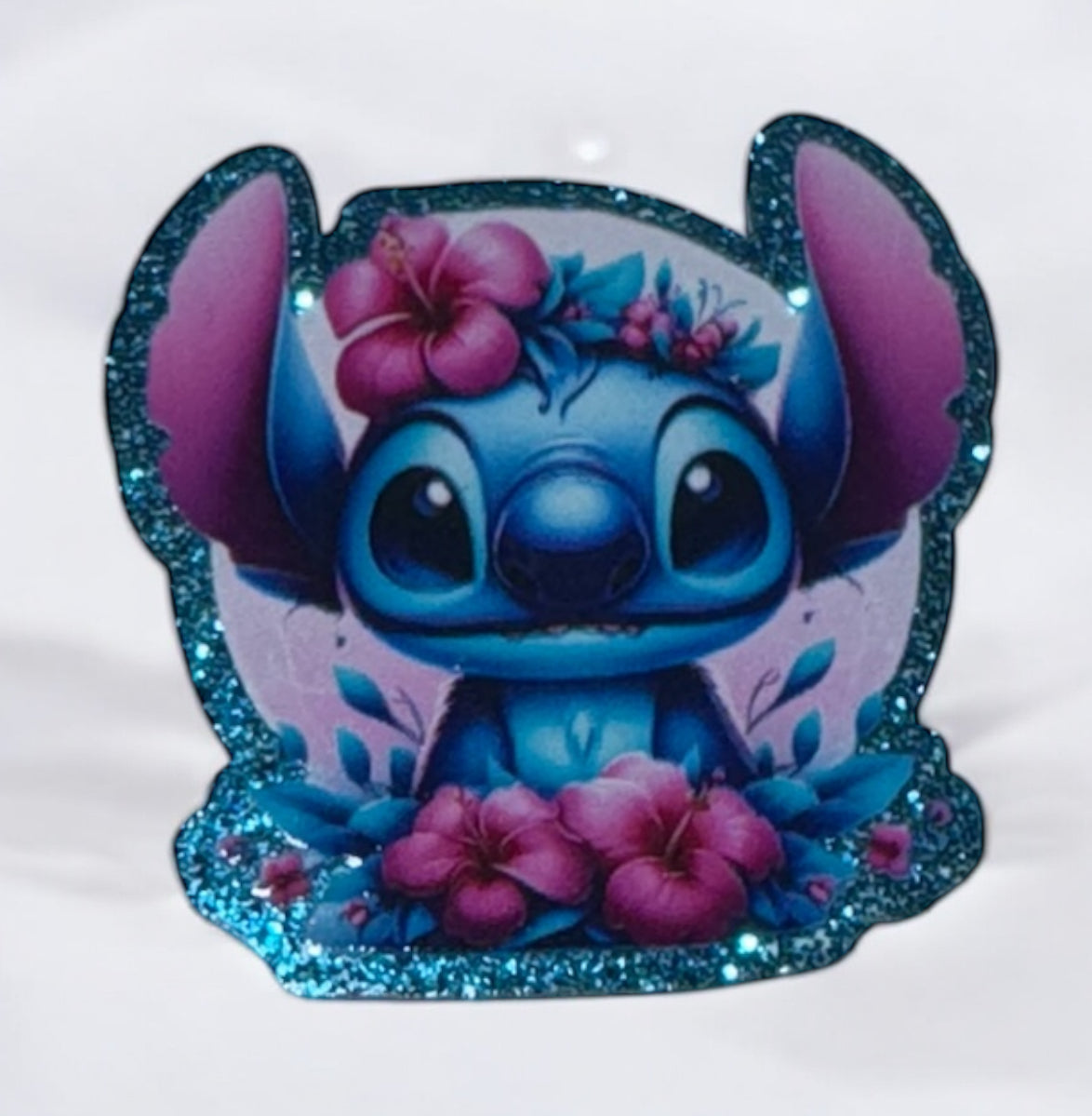 Blue Alien Pink Flowers Acrylic Flatback