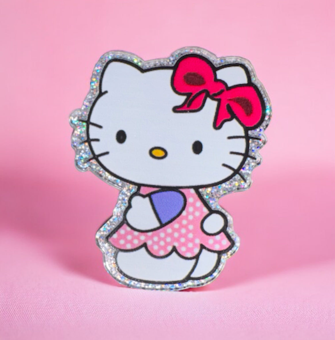 HK Pink Polka Dot Dress Acrylic Flatback