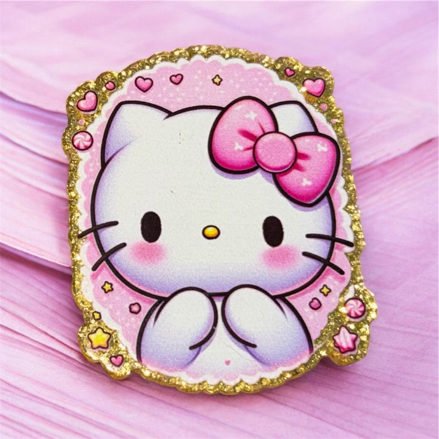 HK Pink Bow and Hearts Acrylic Flatback