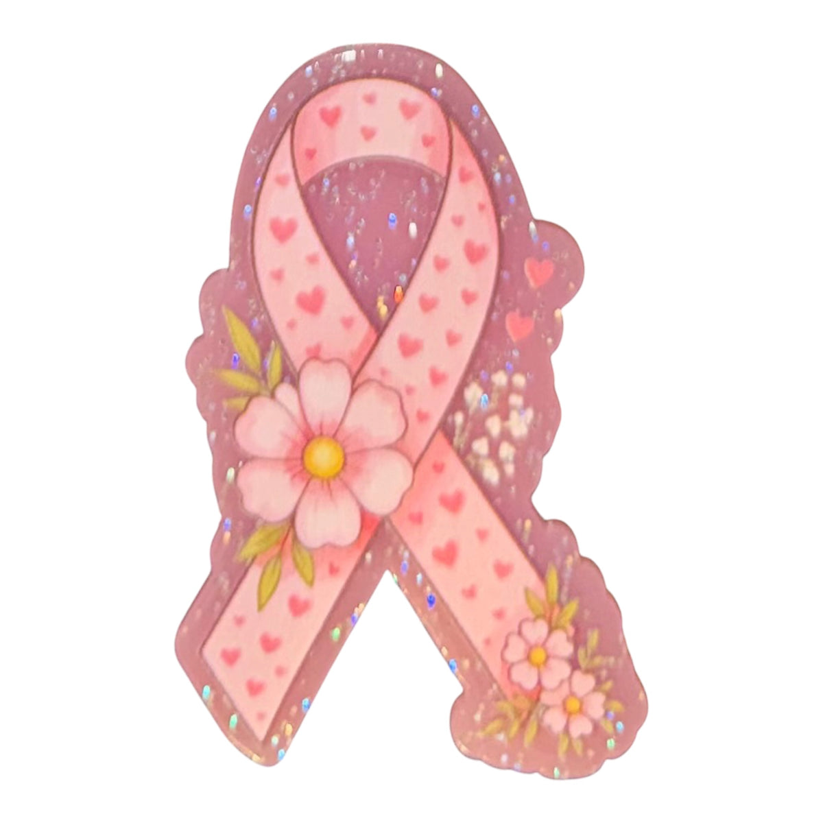 Breast Cancer Floral Ribbon Acrylic Flatback