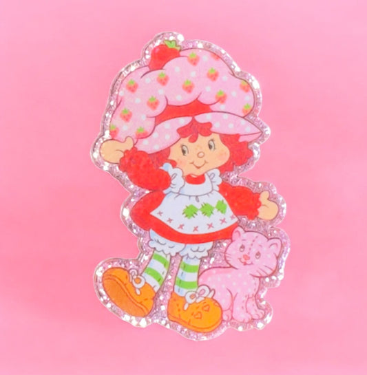 Strawberry Girl With Cat Acrylic Flatback