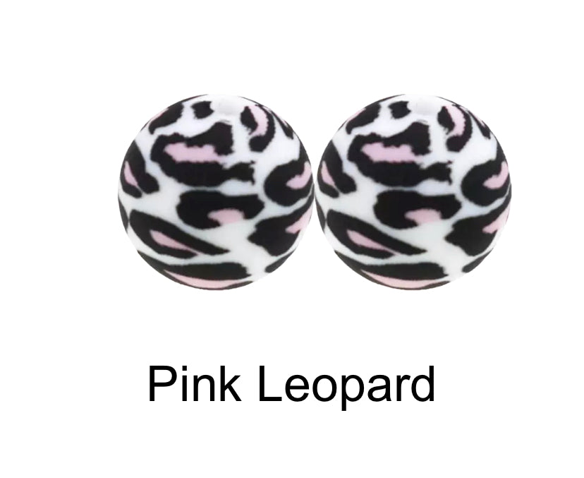 Pink Leopard Silicone Beads