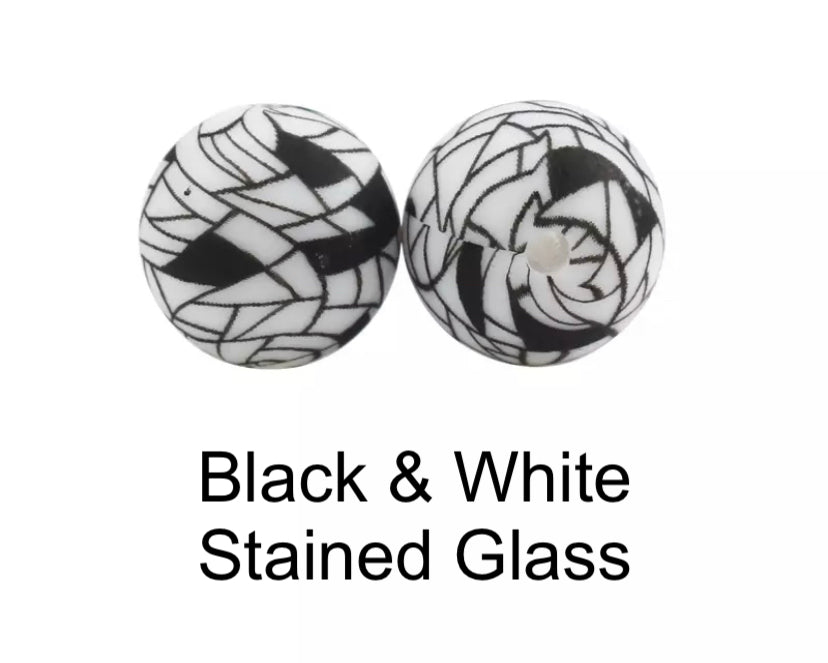 Black and White Stained Glass Silicone Beads