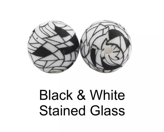 Black and White Stained Glass Silicone Beads