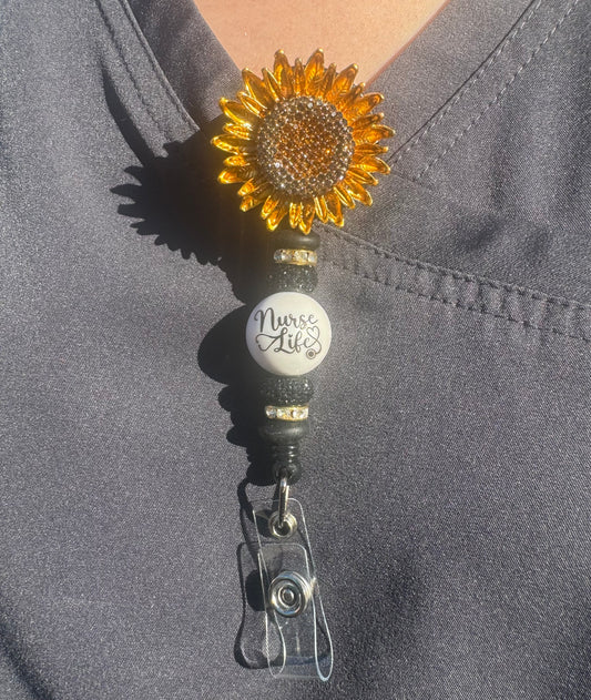Rhinestone Sunflower Badge Reel