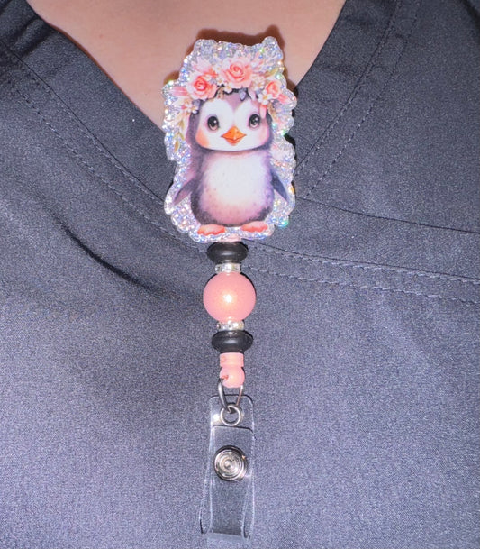 Floral Penguin Badge Reel