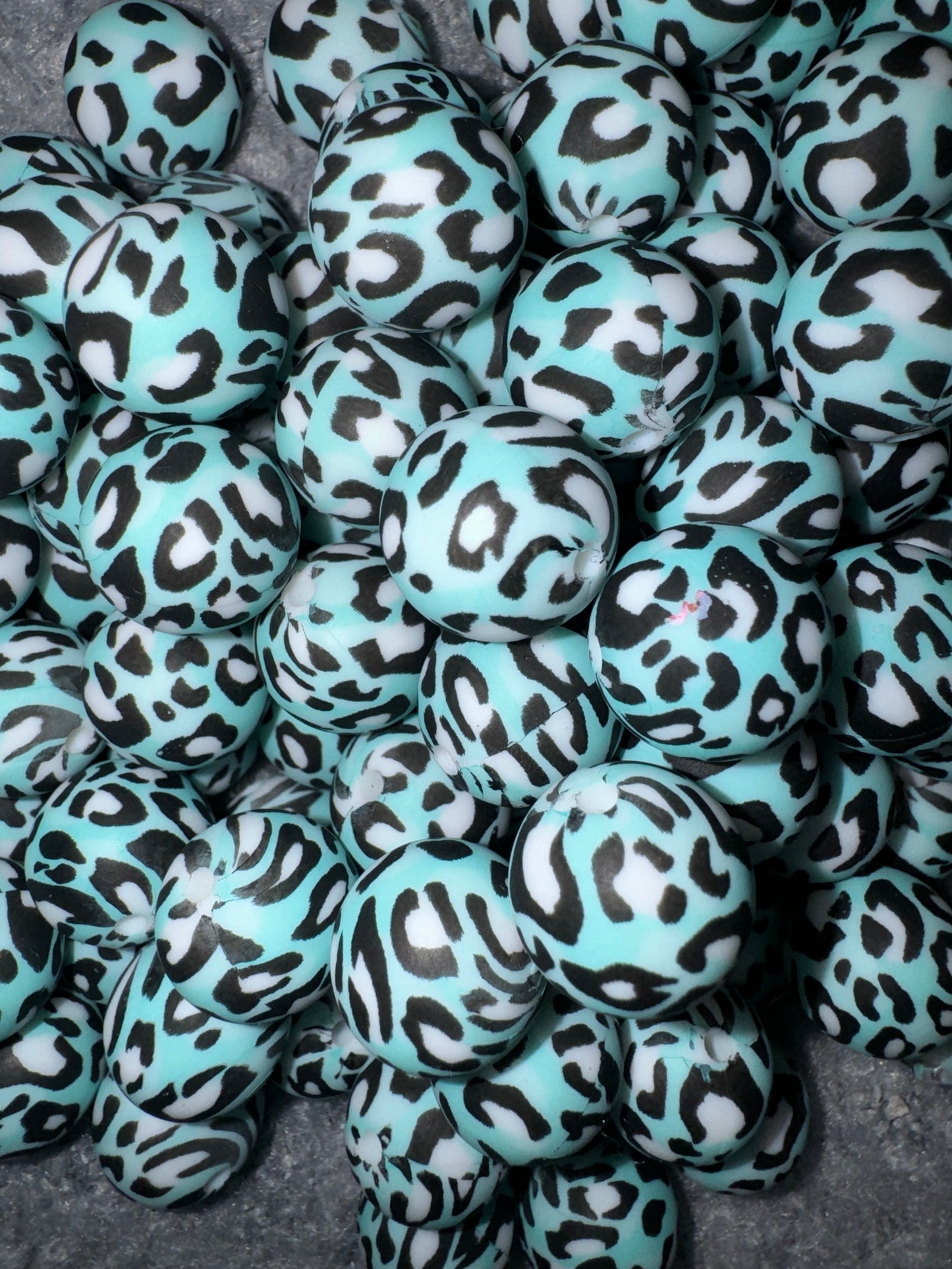 Teal Leopard Print Silicone Beads