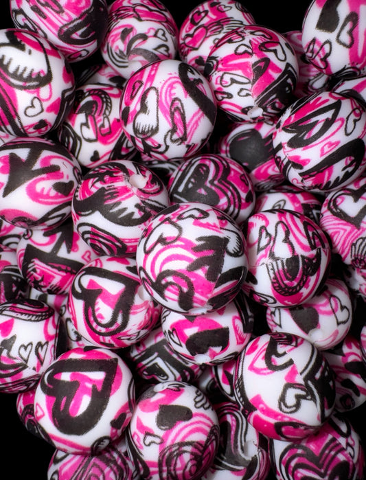 Hot Pink & Black Silicone Beads