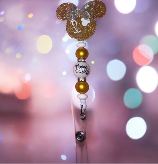 MM Gold Glitter Nurse Life Badge Reel