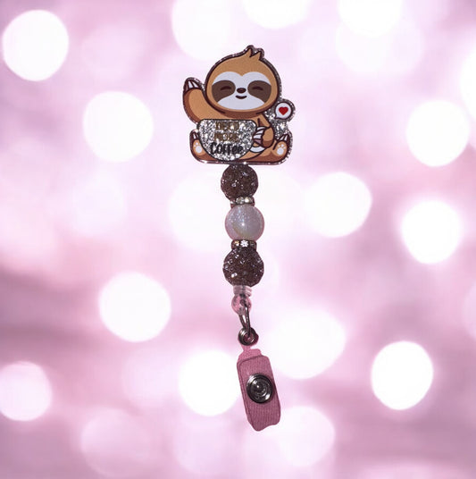 Need More Coffee Sloth Badge Reel