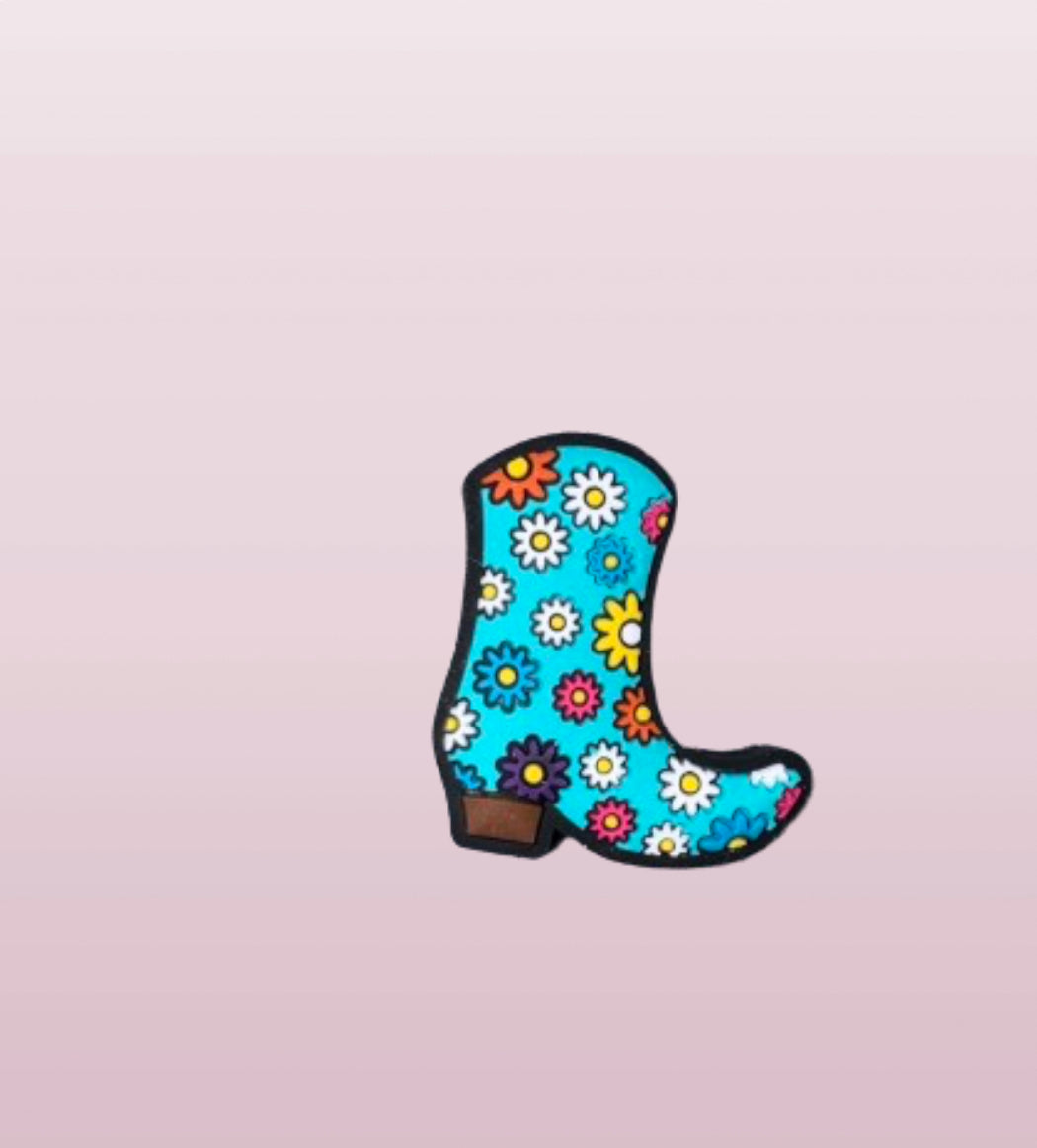 Turquoise Cowboy Boot With Flowers