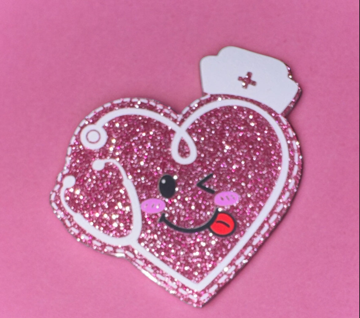 Pink Glitter Heart Smiley Face Acrylic Flatback