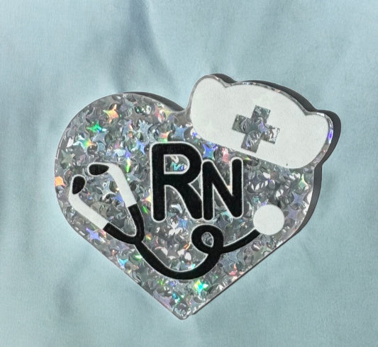 RN Silver Glitter Heart Acrylic Flatback