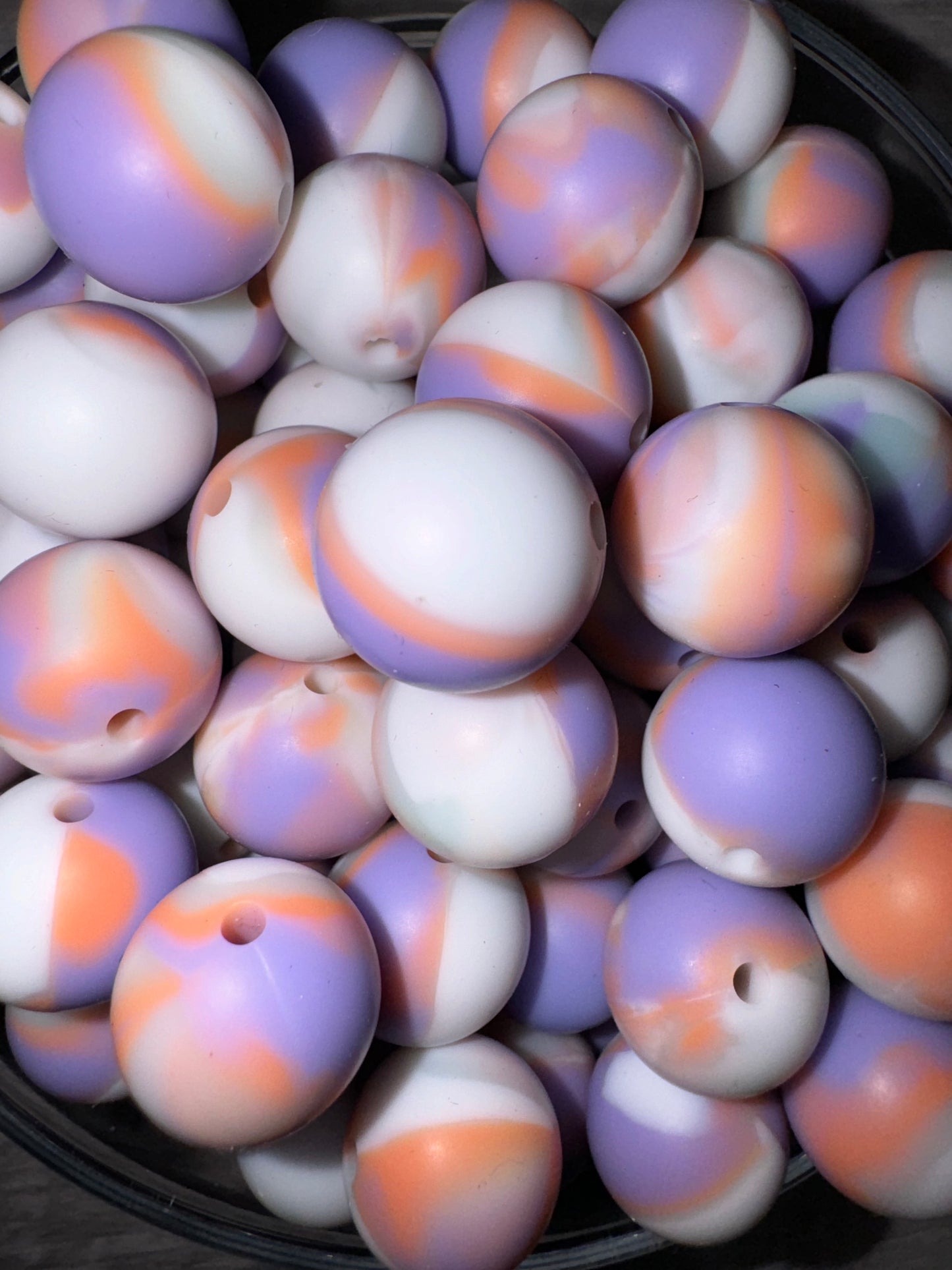 Purple White Peach Marble Silicone Beads