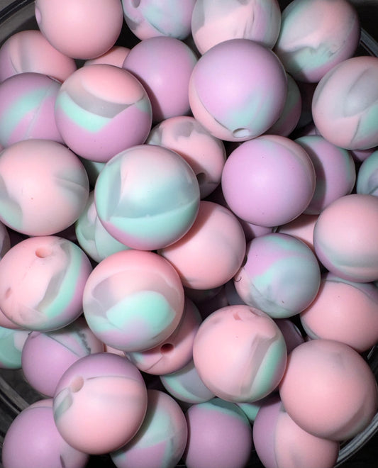 Pink Purple Blue Marble Silicone  Beads