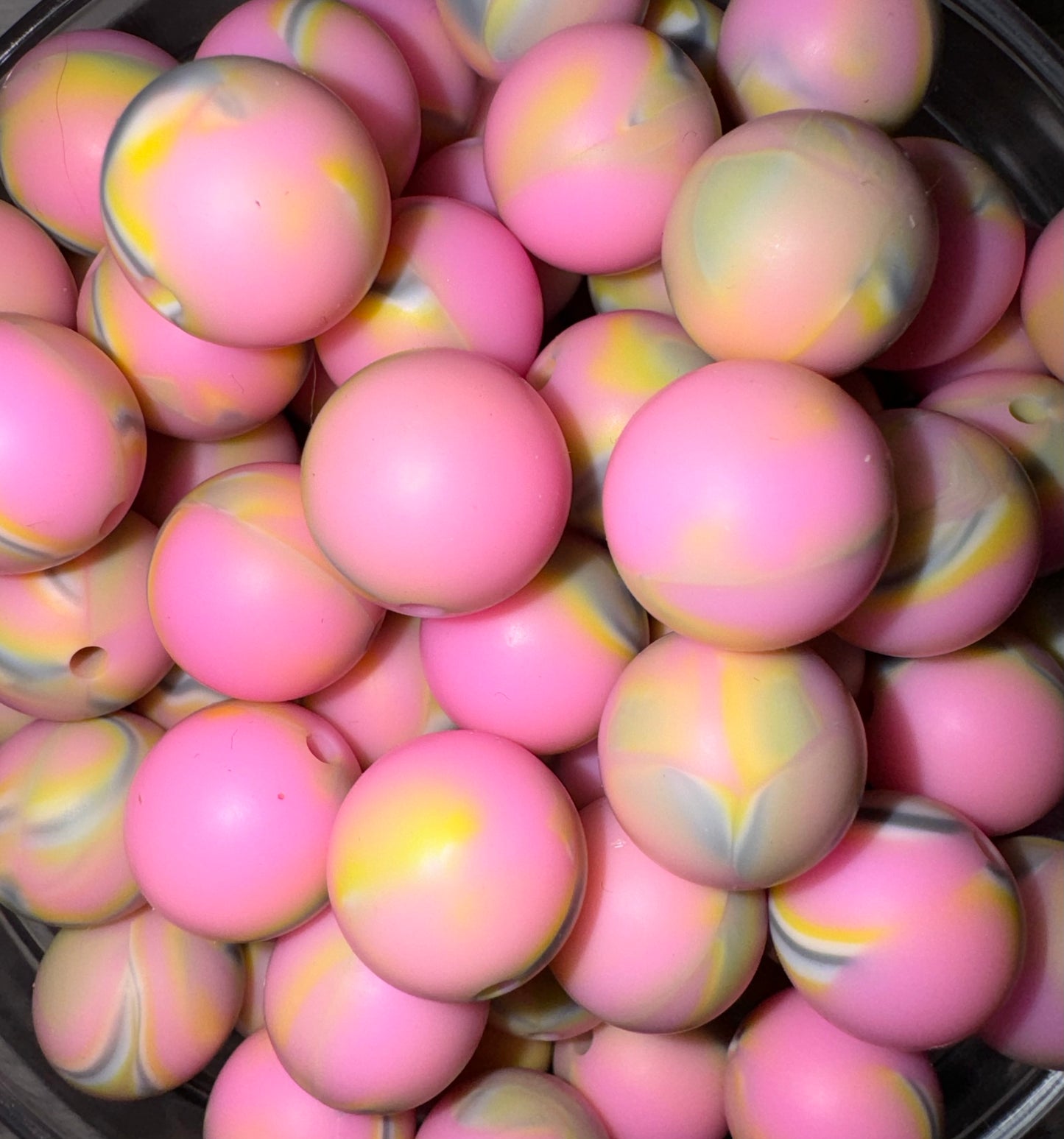 Pink Yellow Marble Silicone Beads