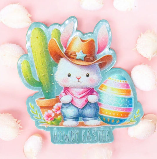 Howdy Easter Bunny Cowboy Acrylic Flatback
