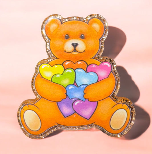 Teddy Bear Hearts Acrylic Flatback
