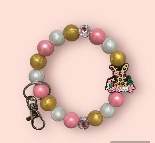 Leopard Easter Bunny Wristlet Keychain