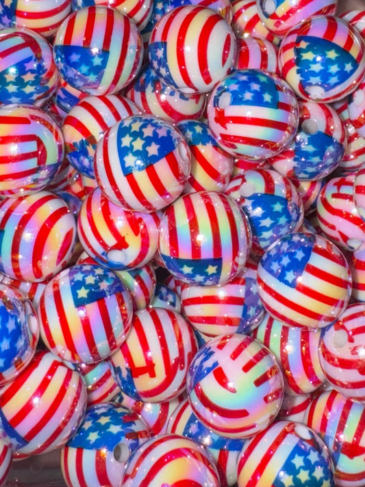 American Flag UV Coated Acylic Beads
