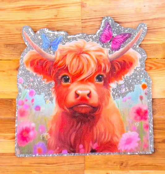 Floral Highland Cow Acrylic Flatback