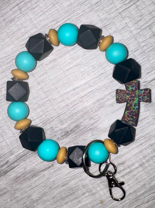 Turquoise Cross Wristlet Keychain