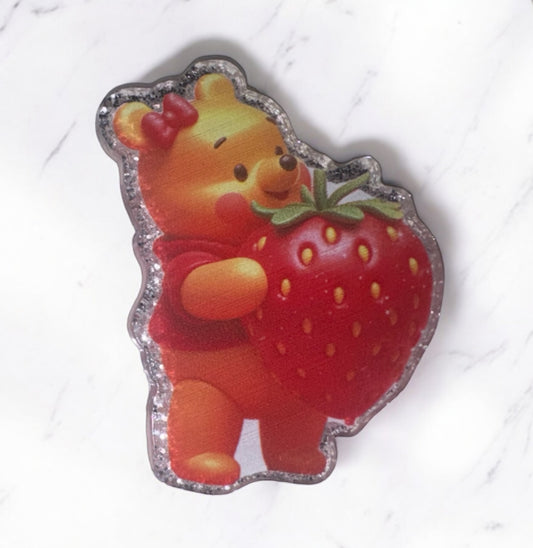Bear With Strawberry Acrylic Flatback