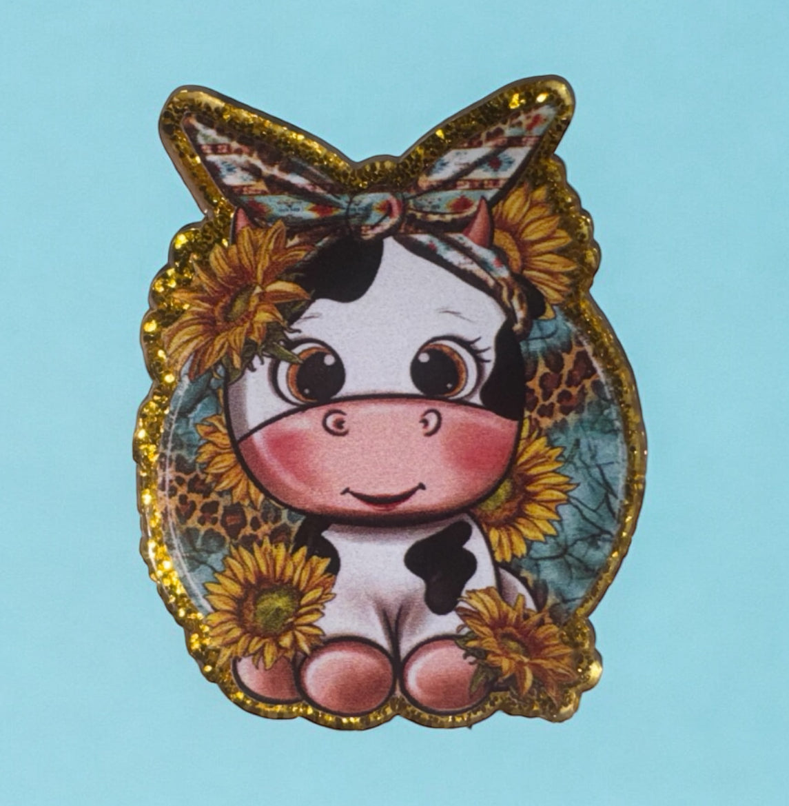 Cow With Sunflower Acrylic Flatback