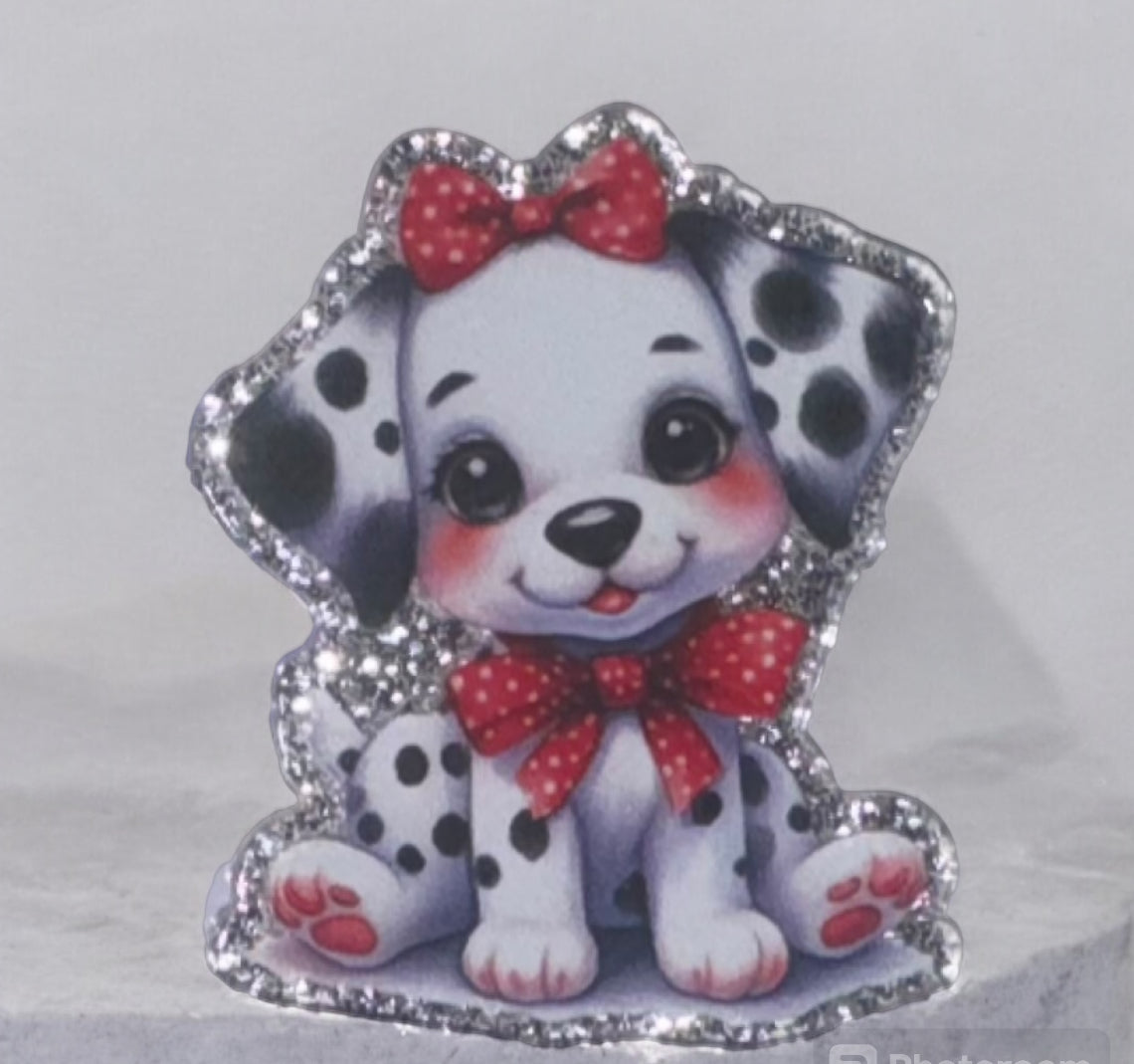 Dalmation Dog Red Bow Acrylic Flatback