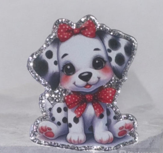 Dalmation Dog Red Bow Acrylic Flatback