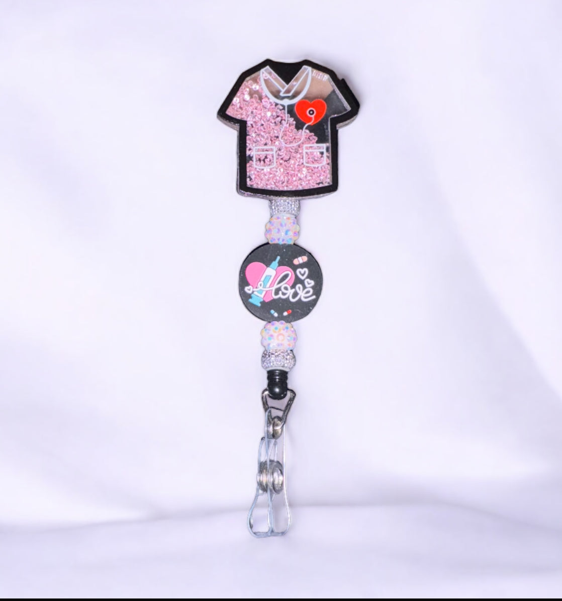 Pink Confetti Filled Badge Reel