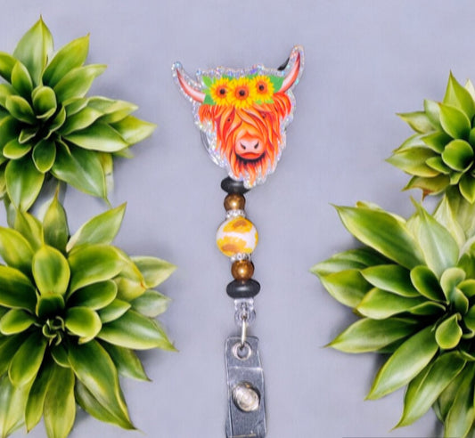 Sunflower Cow Badge Reel