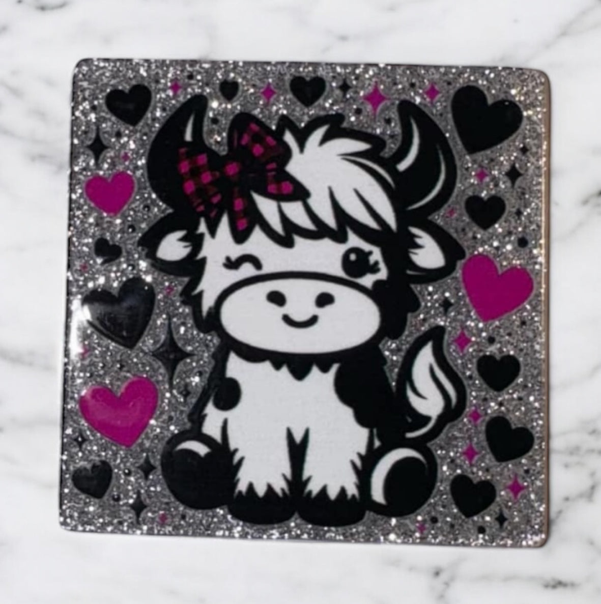 COW With Pink Hearts ACRYLIC FLATBACK