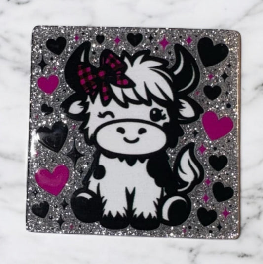 COW With Pink Hearts ACRYLIC FLATBACK