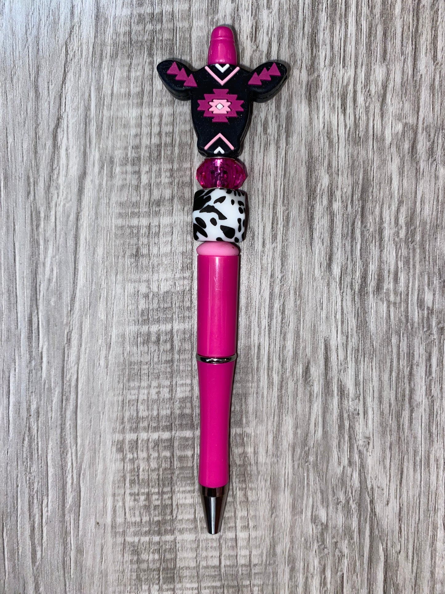 Fuschia Cow Skull Beaded Pen